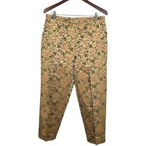 Women's Silk Blend Gold Dragon Brocade Pants Sz 14 Asian Jacquard Cropped Luxury